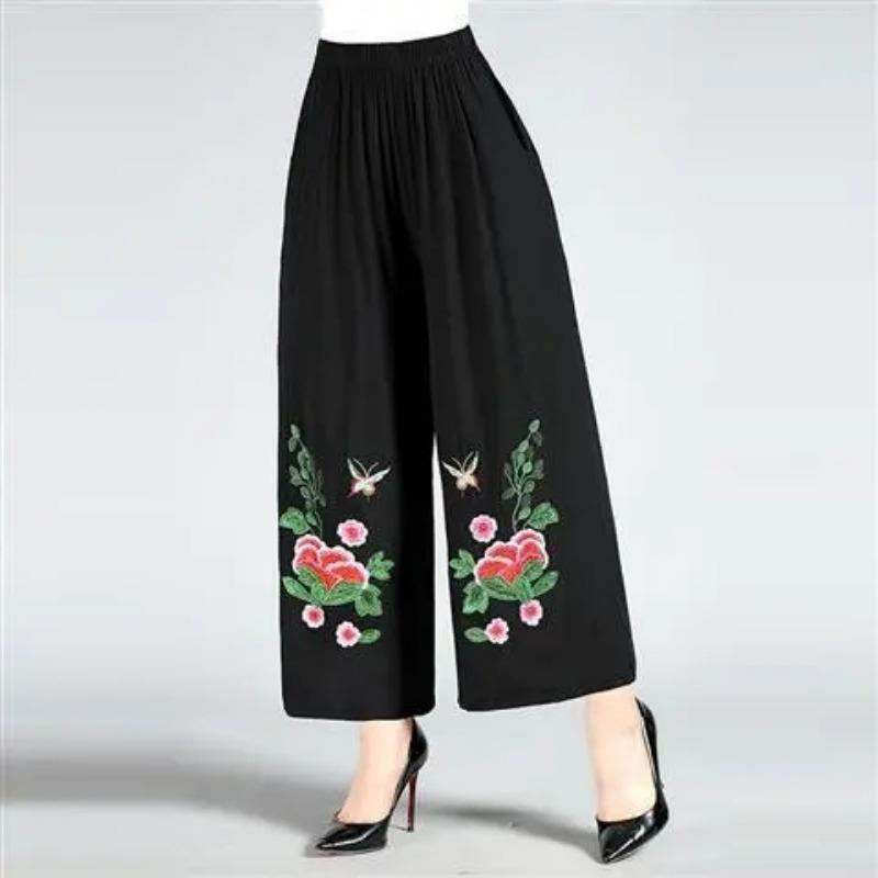 WTEMPO Knöchellange Hose für Damen, Rüschenrock-ähnliche Hose mit weitem Bein, lockere Hose mit hoher Taille, cool und atmungsaktivjavascript: XXXXL