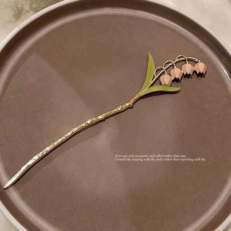 Chinesischen Stil Convallaria Metall Haar Sticks Haarnadel Trendy Weibliche Blume Tulpe Haar Verschluss Kämme und Sticks Haar Zubehör rosa