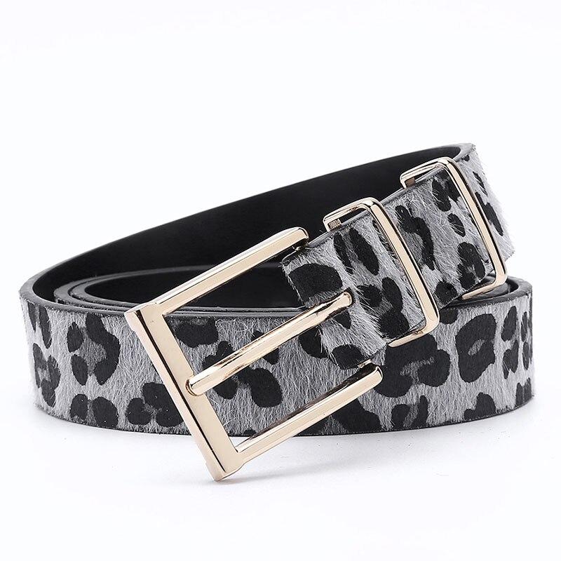 Weibliche Gürtel Frauen Rosshaar Gürtel Mit Leopard Muster Rose Gold Metall Schnalle Heiße Verkäufe Pu Gürtel Zubehör Für Frauen 115cm  grau