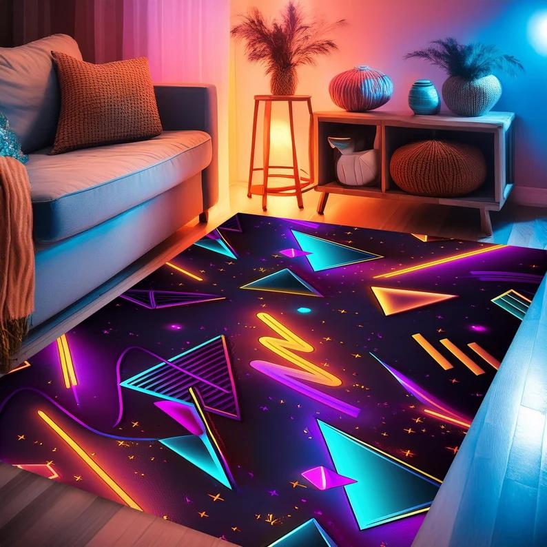 Gamer Teppich Gaming Teppich, Spiel Teppich Geometrischer Teppich, Bunter Teppich Spielzimmer Teppich Neon Dekor Teppich Neon Look Sport Teppich Auslegeware, Gaming Geschenke 80X120CM