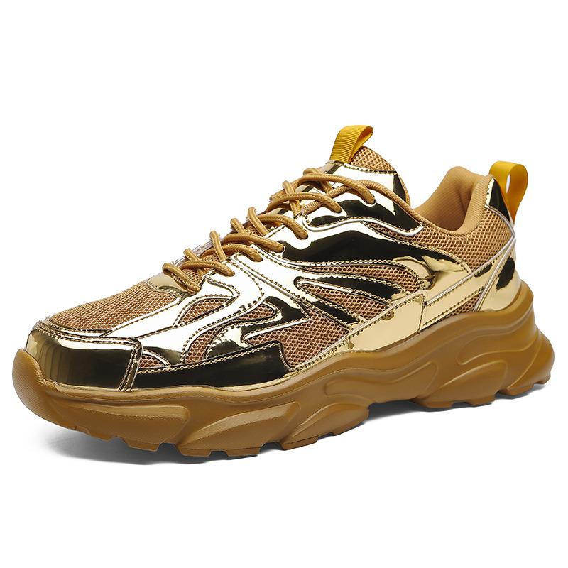 Luxus Gold Sneaker Herren Glänzende Plateau Casual Herren Sneaker Mode Mesh Leichte Trainer Schuhe Herren zapatillas de hombre 45 beige