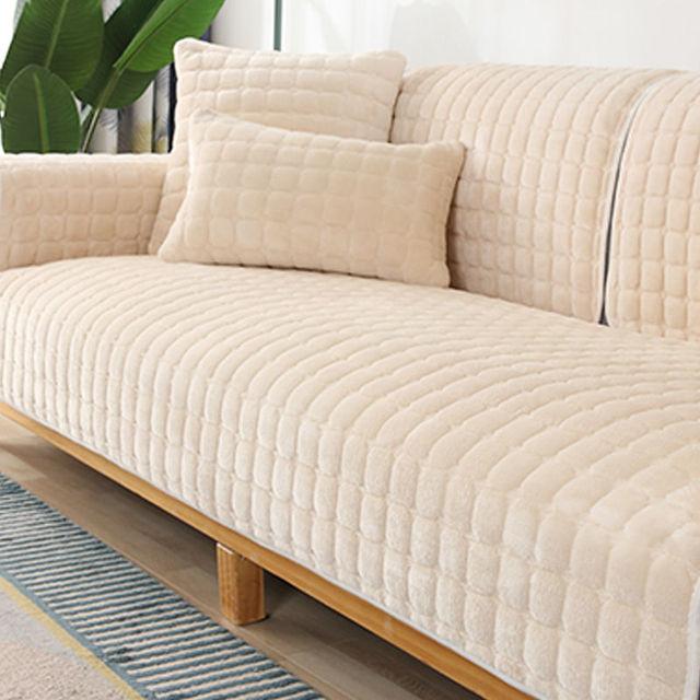 Sanfter Samt-Sofabezug Für Sofa Anti-Rutsch Sofa Möbelbezug Für Wohnzimmer Mode Grundfarbe Verdicken Flanell Plüsch Sofa Handtuch 90x180cm 1pc beige