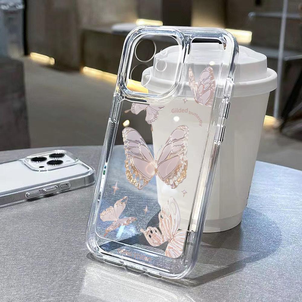 Süße Schmetterling Transparente Handyhülle für iPhone 11 Hülle iPhone 15 14 Pro 12 13 Pro Max X XR XS 7 8 15 Plus Stoßfeste weiche Rückseite For iPhone 12 Pro gray