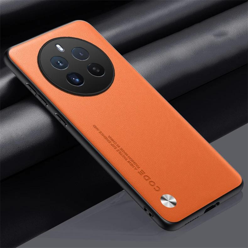 Luxuriöse PU-Leder-Rückseite für Realme 12 Pro Plus, mattes TPU, weiches Silikon, stoßfester Schutz, Handyhülle für Realme 12Pro + 5G 11X 11 Pro Plus Realme 12 Pro Plus orange