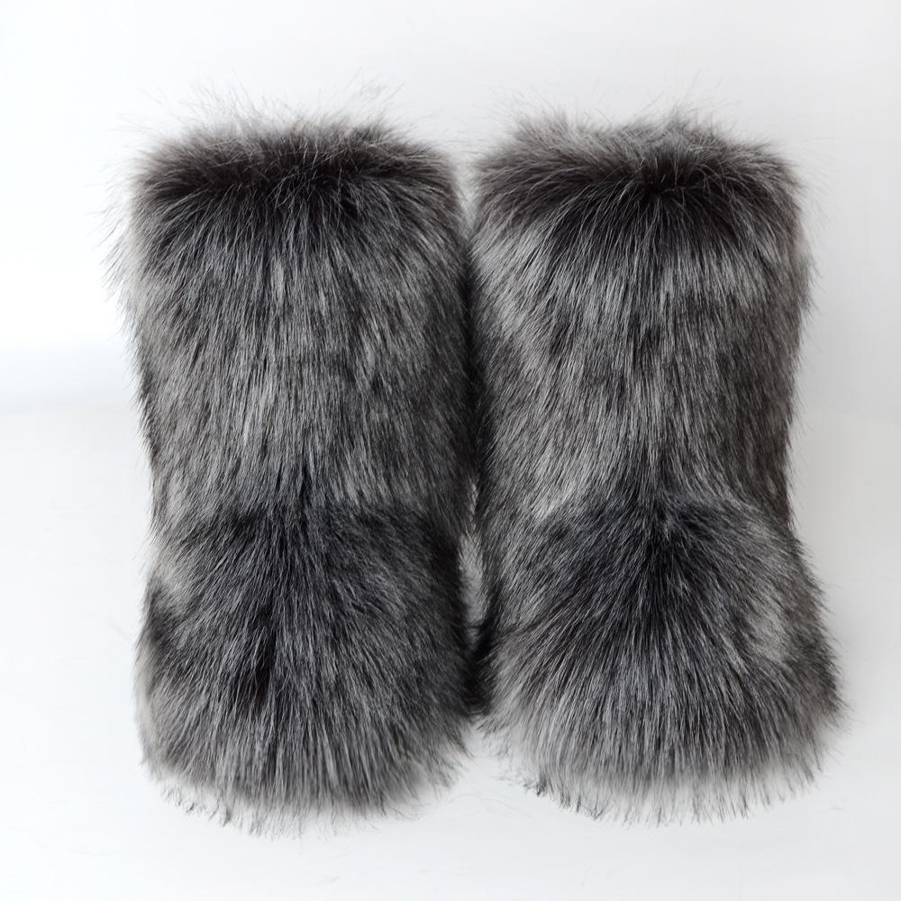 Frauen Neue Winter Pelz Einteilige Nachahmung Waschbären Pelz Warme Schnee Stiefel Pelzigen Schuhe Outdoor Stiefel 37 grau