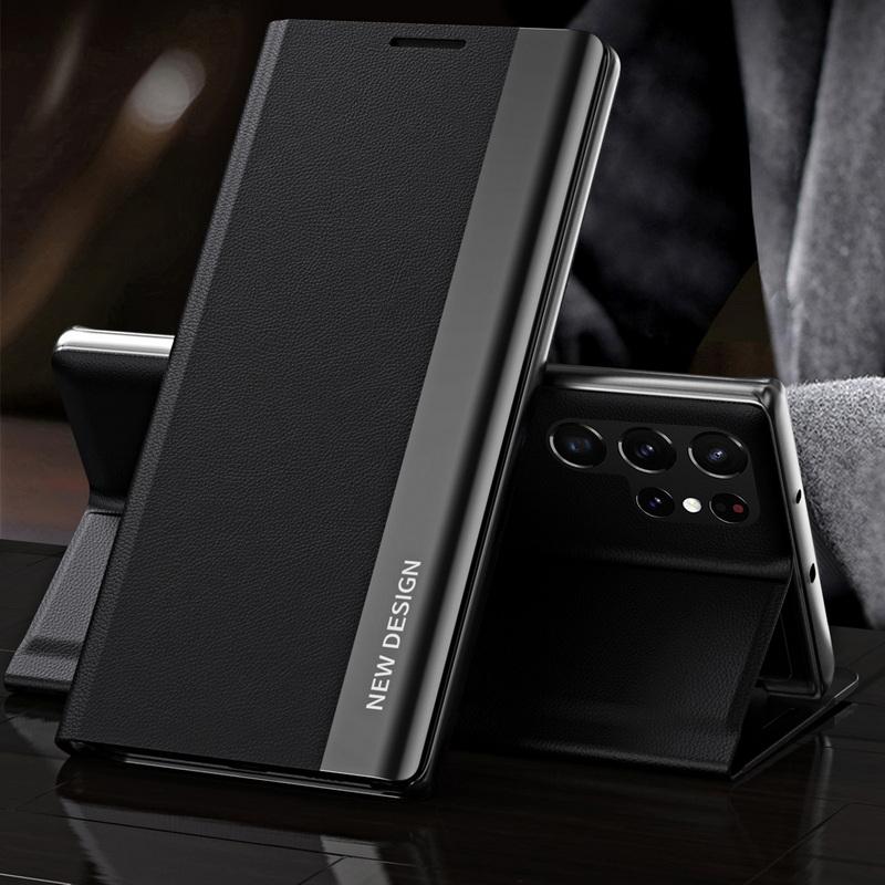 Flip-Cover Leder Handytasche für Samsung Galaxy S25 Ultra S24 FE S23 S22 Plus S21 A56 A36 A16 A55 A15 A35 A26 A14 A52 A12 A14 A54 5G Samsung S23 schwarz