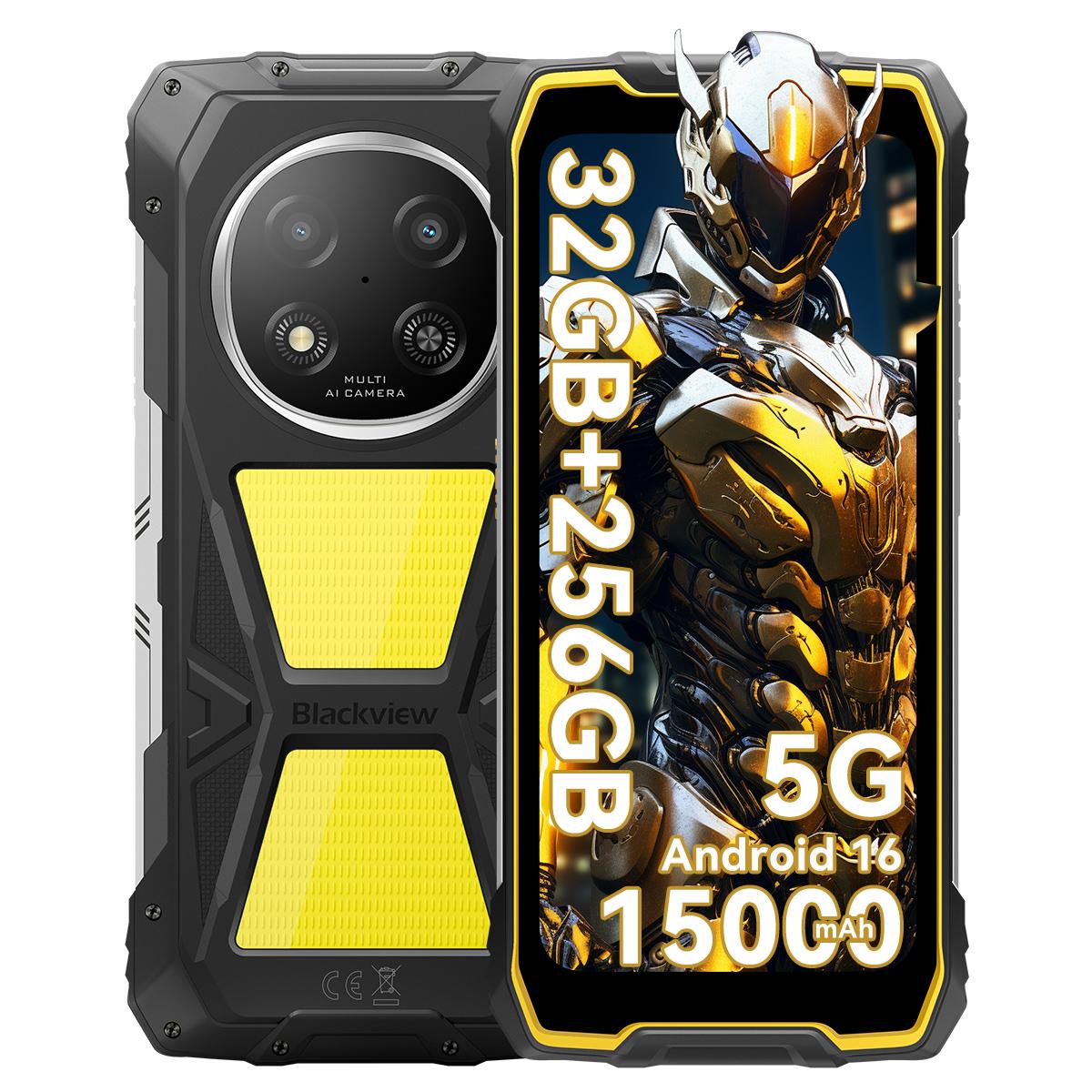 Blackview ROCK 2 Pro Robustes Mobiltelefon, 8 GB RAM, 256 GB ROM, 5G, Android 16, 15000 mAh Smartphone Only cell phone gelb