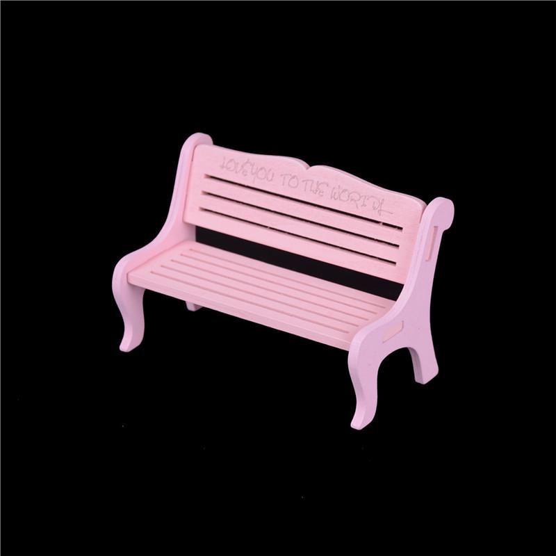 13*8cm Holz Bank Stuhl 01:12 Puppenhaus Miniatur Möbel Garten Decor rosa