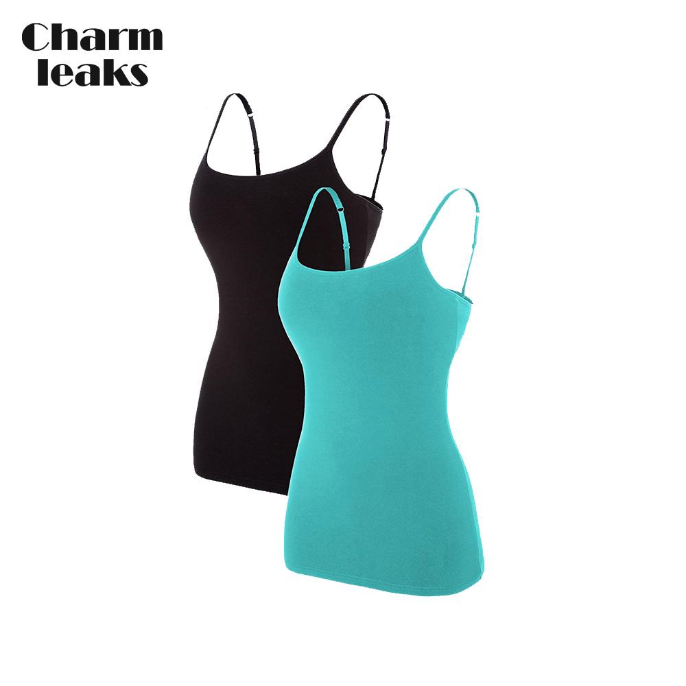 Charmleaks Damen-Unterhemd aus Baumwolle, Damenunterwäsche, Nachtwäsche, Unterwäsche, Hebe-BH, solides Basic-Tanktop, 2er-Pack XXL grün/schwarz