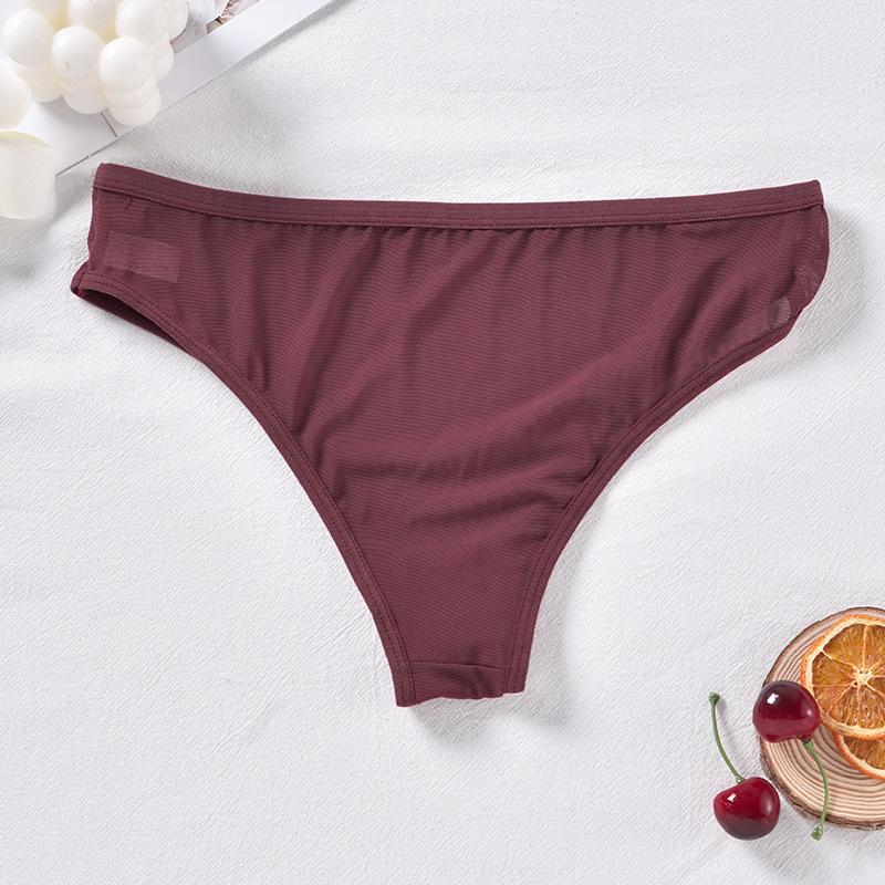 Damen-Mesh-Tanga, sexy, nahtlos, atmungsaktiv, bequeme Unterwäsche, Damen-Baumwoll-Schritt-T-Hose, Damen-Unterwäsche mit niedriger Taille, Versuchung, sexy XL wein rot