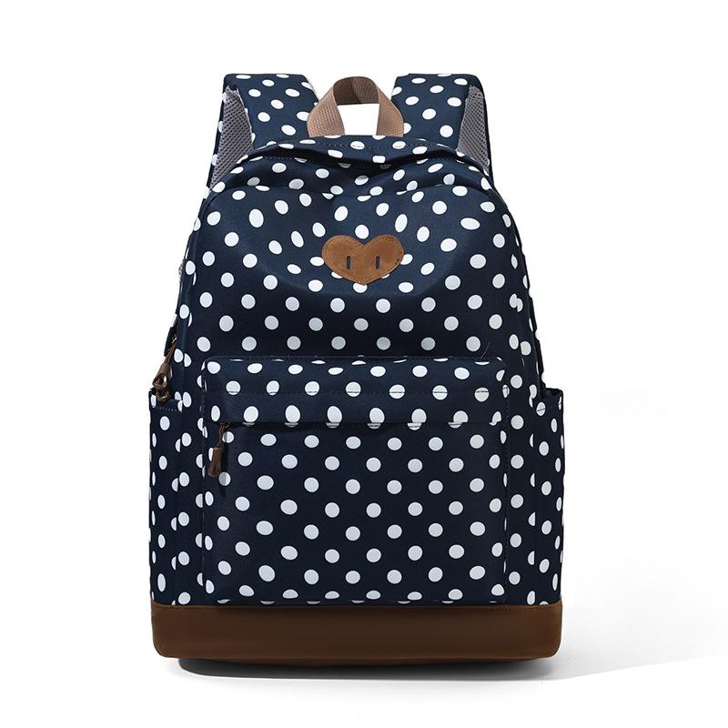 Schultasche Japanischer Polka-Dot-Rucksack Damen College-Stil Schüler-Schultasche Pendeln Vielseitig Leicht Große Kapazität Rucksack Vierfarbig blau