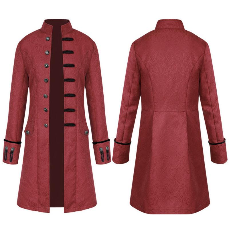 Herren-Gehrock aus Samt, Gothic, Steampunk, viktorianisch, mittelalterliche Renaissance, Hofritter-Uniform, Abendparty-Kostüme XXXL wein rot