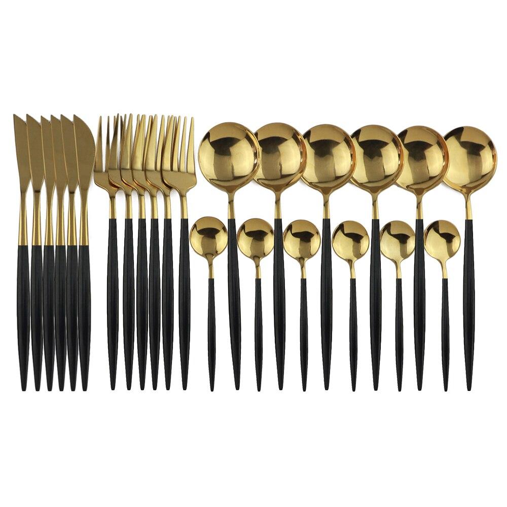 24 stücke Schwarz Gold Geschirr Set Edelstahl Besteck Set Küche Gabel Messer Löffel Geschirr Set Besteck Set Besteck Set gold/schwarz