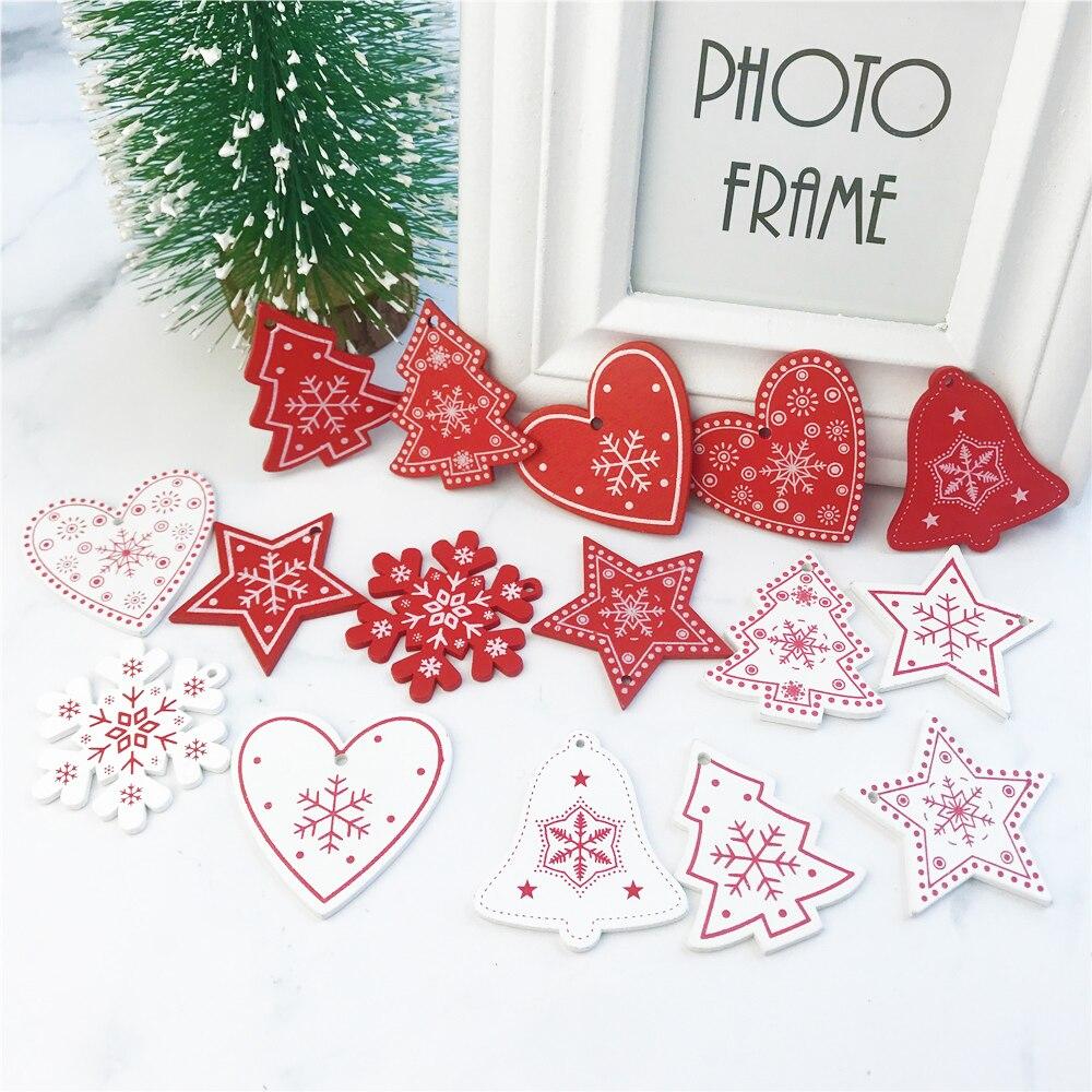 10 stücke Neue Jahr Holz Weihnachtsbaum Ornament Holz Hängende Anhänger Geschenke Schnee Elch Weihnachten Decora 10pcs