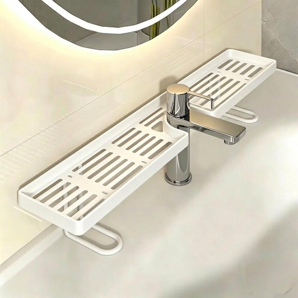 Netz-Wasserhahn-Aufbewahrungsregal Universeller Arbeitsplatten-Organizer Modische Spülbecken-Regalbox Küche weiß
