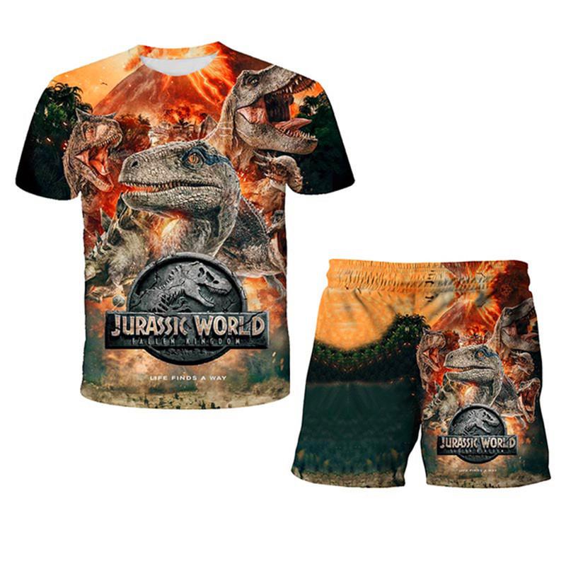 Kinder Dinosaurier Kleidung Sets Baby Junge Jurassic Park 3 Kleidung Mädchen Kurzarm T-shirt + Hosen 2 stücke Anzüge jungen Kleidung 1-14T 110