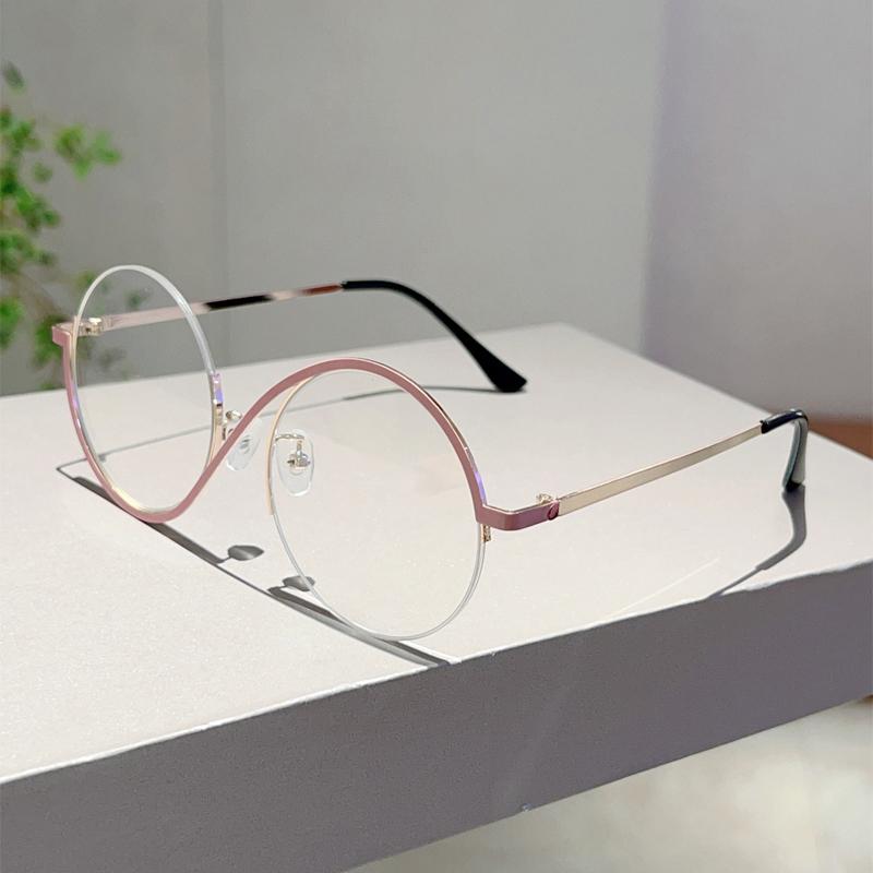 Modische Halbrahmen Runde Fassung Damen Ins Design Rosa Brille Blaulichtfilternde Klassische Metall-Dekor Brille