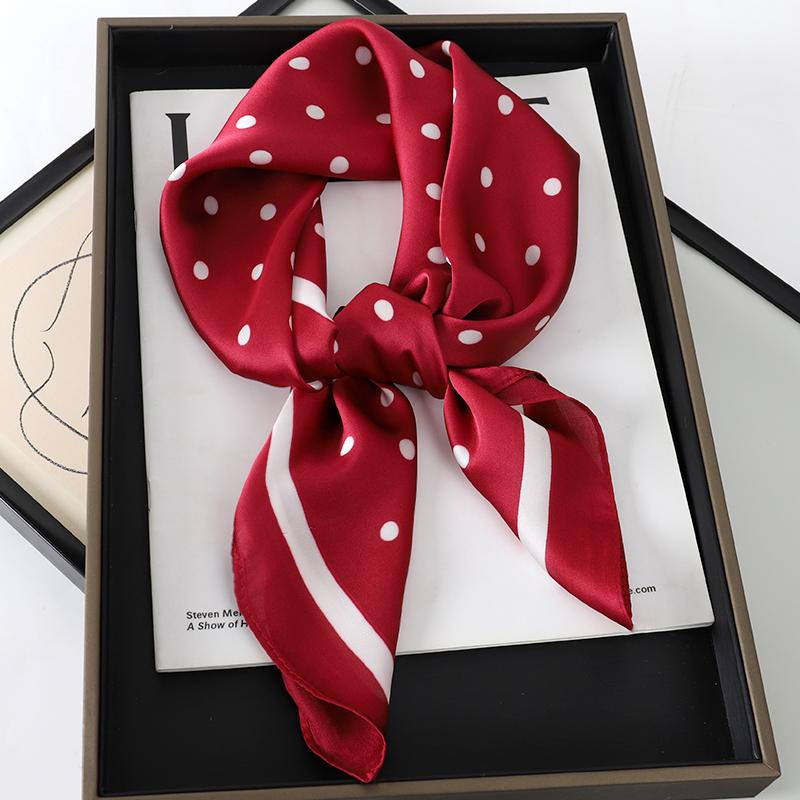 Luxus Seiden Quadrat Karo Schal Damen Satin Hals Haarband Weiches Arbeits Halstuch Hijab Kopf Damen Foulard red
