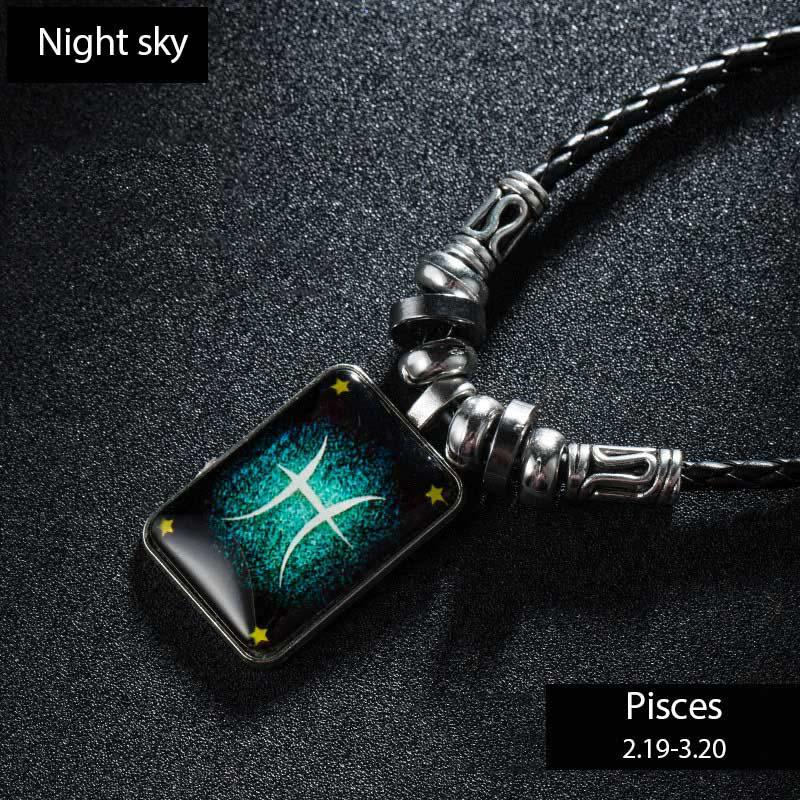 Sternzeichen-Halskette für Männer, männliche Halskette, coole Leder-Halskette, Sternbild, Valentinstag, Geburtstagsgeschenk Pisces