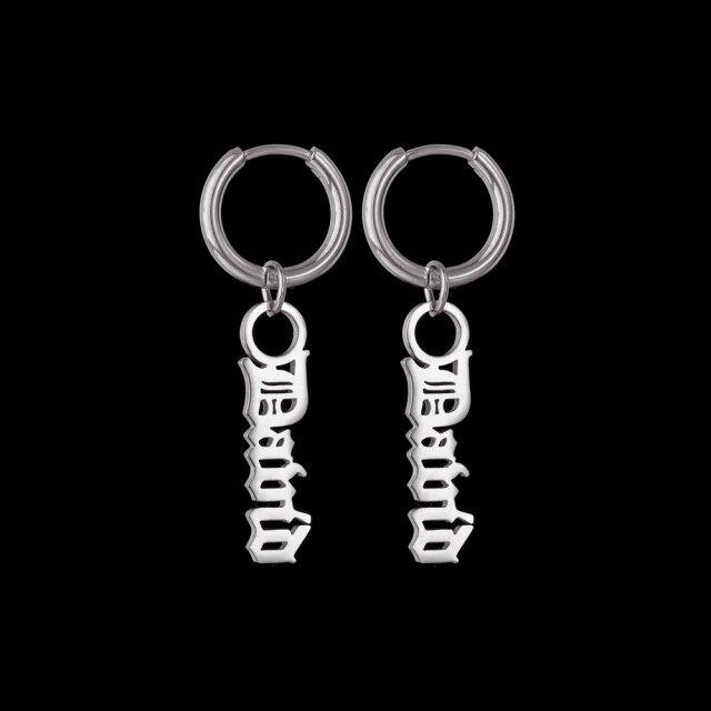 365 Charm 1 Paar Custom Name Edelstahl Tropfen Ohrring Für Frauen Mädchen Personalisierte Brief Schnalle Ohrringe Punk Schmuck Geschenke silber