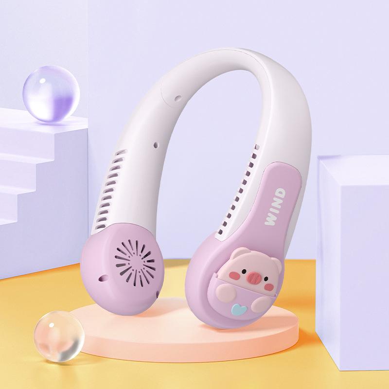 3000 mAh Hängender Halsventilator Tragbarer blattloser Ventilator Persönlicher tragbarer Nackenbügel-Ventilator ohne Blätter Wiederaufladbarer USB-Ventilator Mini-Halskettenventilator violett