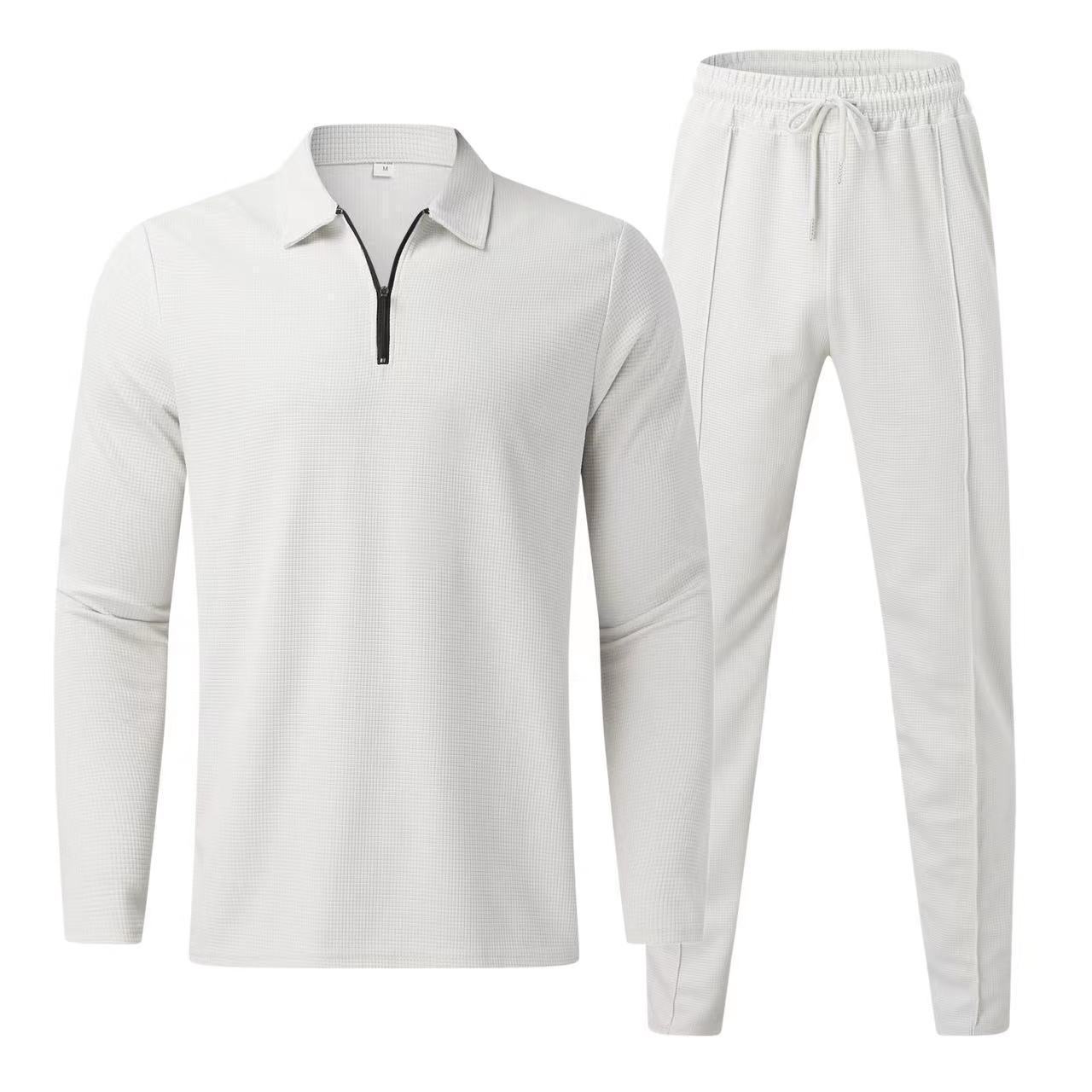 Herren Freizeit-Trainingsanzug Set für Herbst und Winter - Bequemer Loungewear Jogginganzug mit Jacke und Hose S weiß