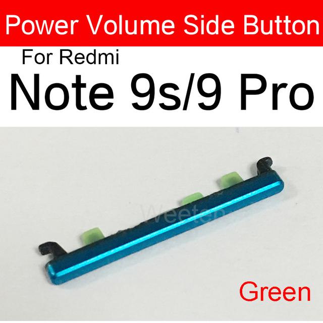 Lautstärke-Seitentaste für Xiaomi Redmi Note 9 5G / Note 9S / Note 9 Pro / Note 10 / Note 10 Pro, Lautstärketaste, Sidekey-Reparaturteile Note 9S / Note 9 Pro grün