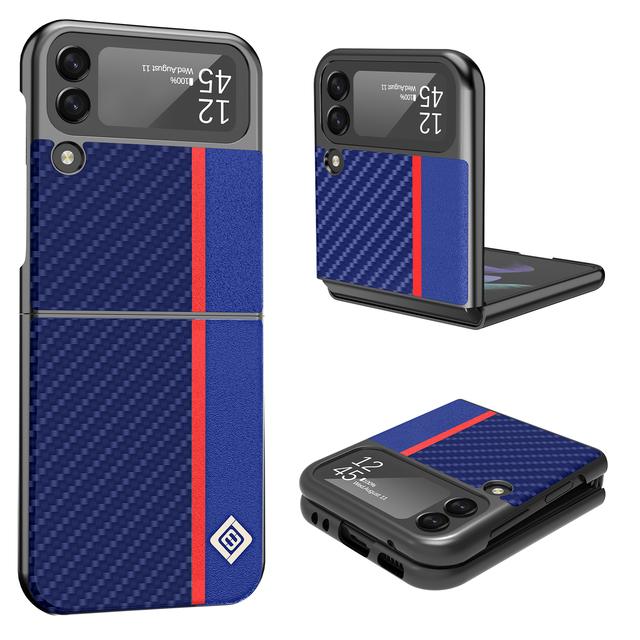 Carbonfaser-Hülle für Samsung Galaxy Z Flip 4, Samsung Galaxy Z Flip 3, echte Carbonfaser, matt, Aramid, schlankes, leichtes, stoßfestes Gehäuse For Galaxy Z Flip 3 blau
