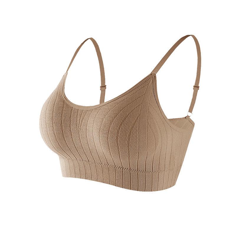 Damen Push-up-BH, elastisch, gerafft, All-Match-Unterwäsche, nahtloser BH, kabellos, einfarbig, verdickende Unterwäsche One Size beige