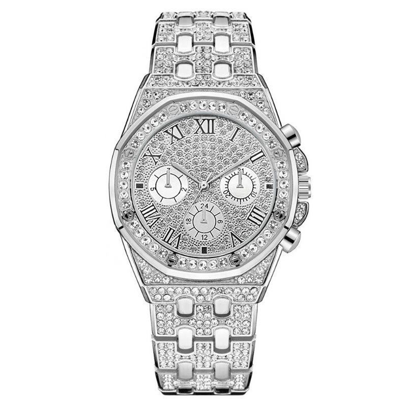 Top-Marke, luxuriöse Herren-Quarzuhren, modische Diamant-Herren-Armbanduhren, beste Geschenke für Ehemann, Familie, Freunde silber