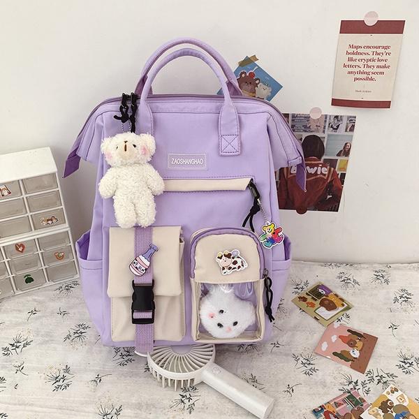 2021 Preppy Lila Rucksack Damen Wasserdicht Bonbonfarben Rucksäcke Ausgefallene Schultaschen für Teenager Mädchen Niedlicher Reiserucksack violett