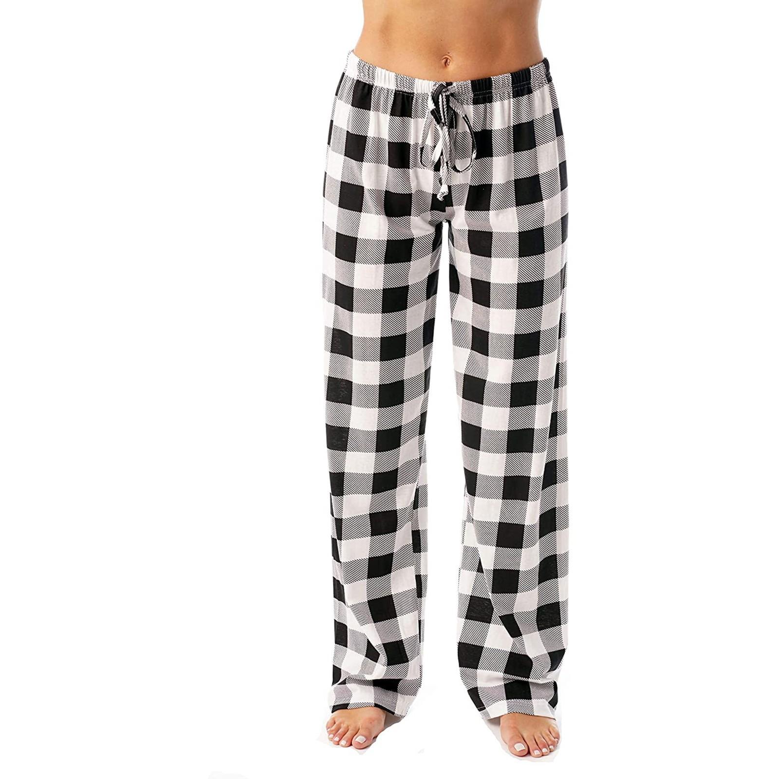 Damen Pyjamahose, Herbst, kariert, bedruckt, Hose, Mode, lässig, Hose mit weitem Bein, Kleidung, Streetwear M weiß