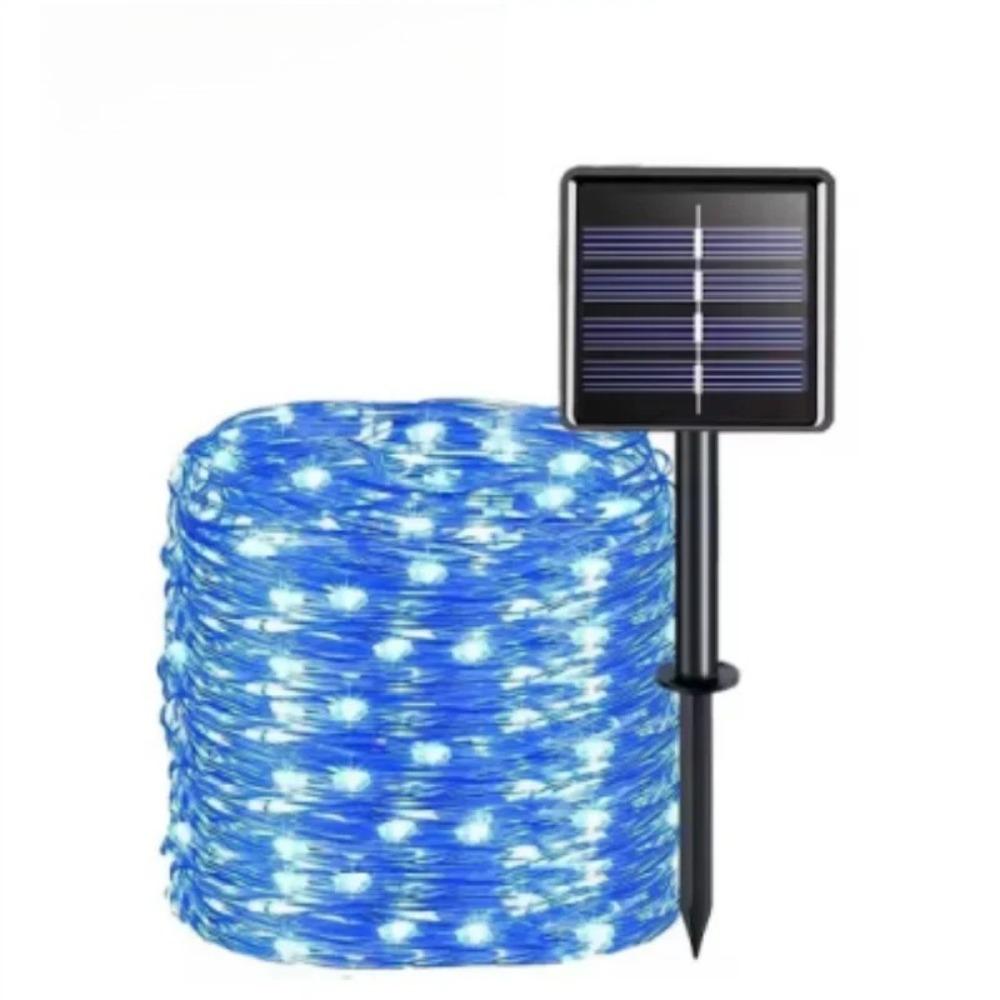 Solar-Lichterkette für den Außenbereich, Garten-Lichterkette, LED-Funkel-Lampe, wasserdicht für Weihnachten, Terrasse, Baum, Party 5M/12M/22M/42M 50leds-7m blau