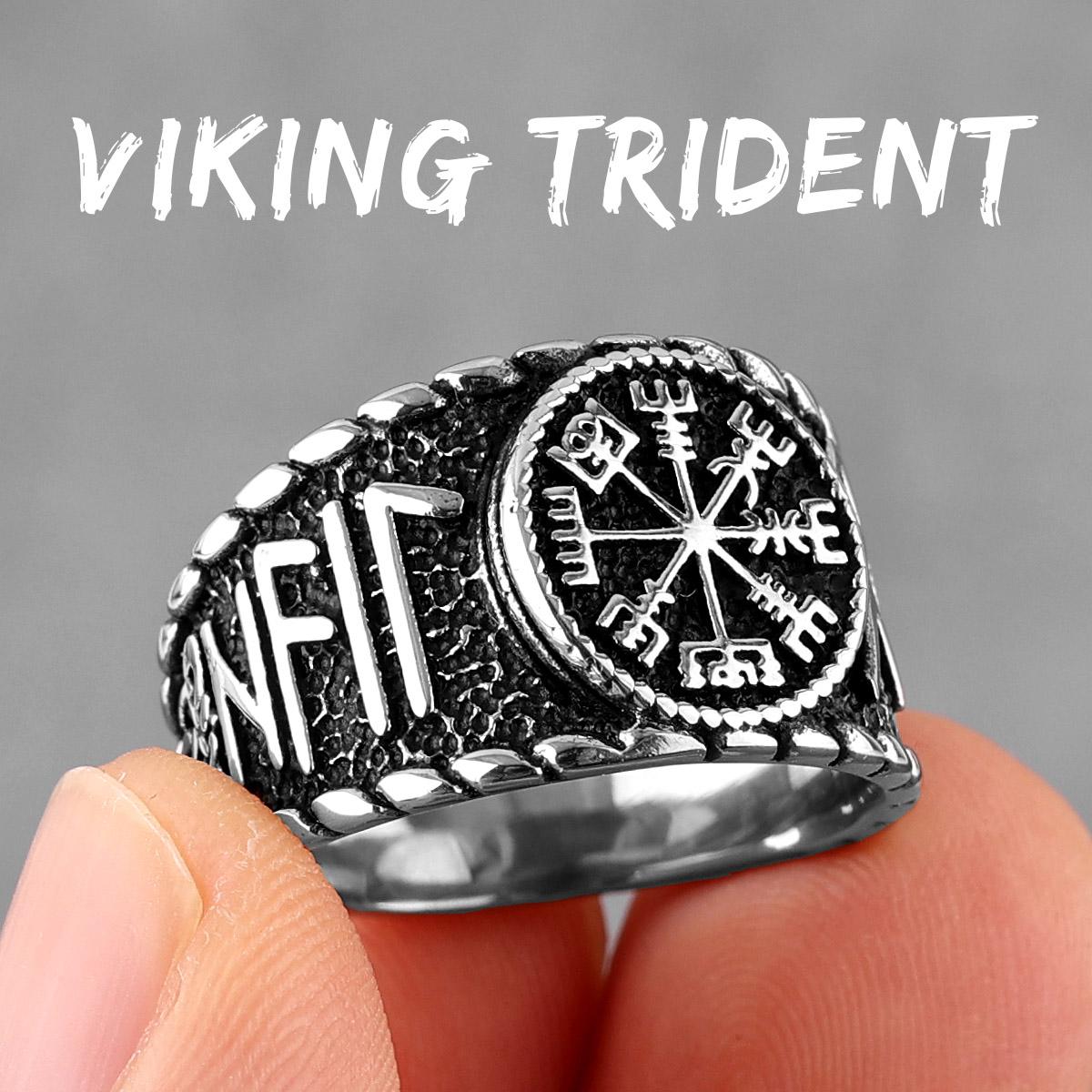 Wikinger Nordische Mythologie Odin Edelstahl Herrenringe Punk-Amulett für Männer Freund Biker Schmuck Kreativität Geschenk 11 white