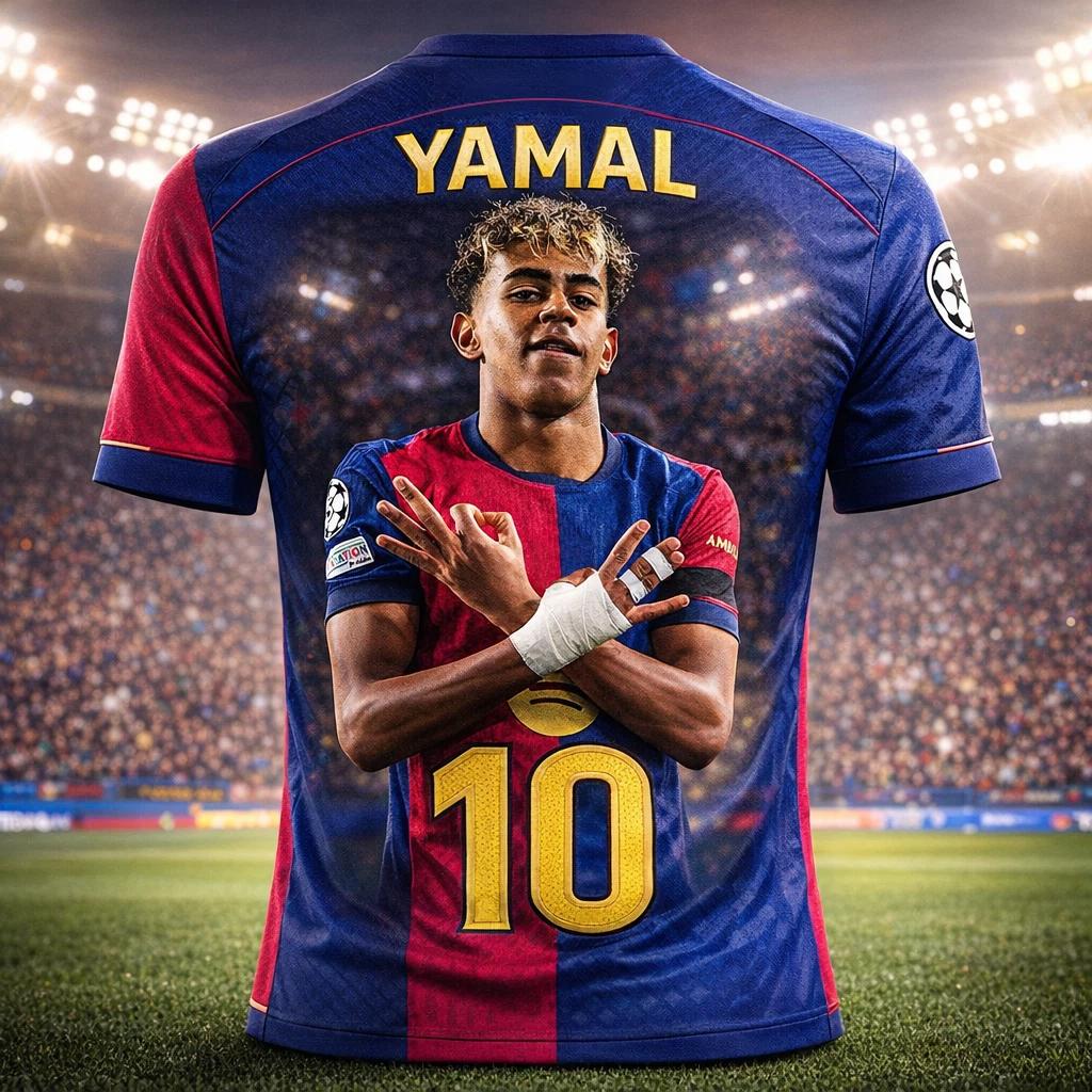 Yamal Sommer 3D-Druckmuster Kinderkleidung Fußballtrikot T-Shirt Mode Atmungsaktiv für Sporttraining S black