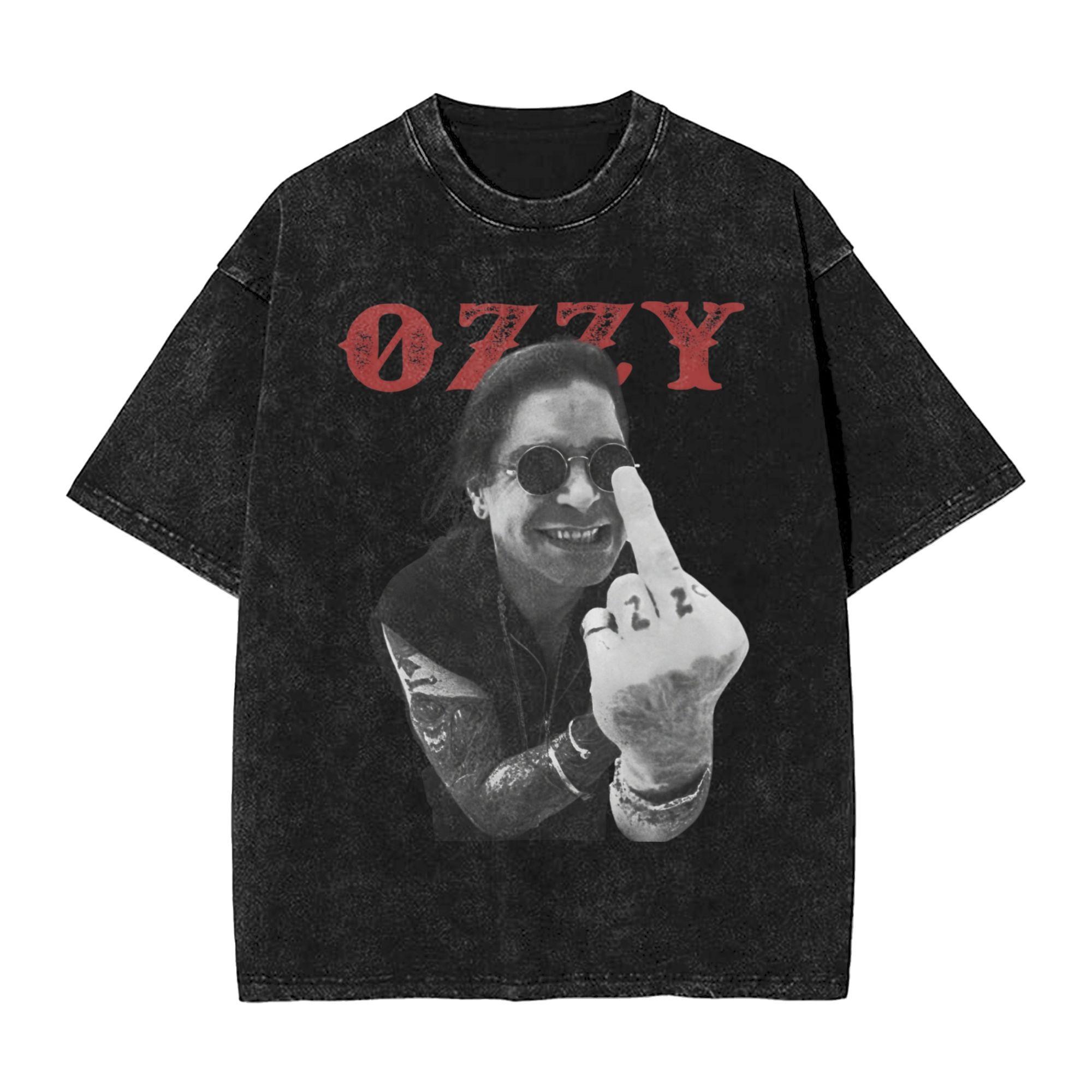 Black Sabbath Vintage Ozzy Mittelfinger T-Shirt Sommer Vintage T-Shirts Lässiges Hippie-T-Shirt für Männer Kurzärmelige Lockere T-Shirts L