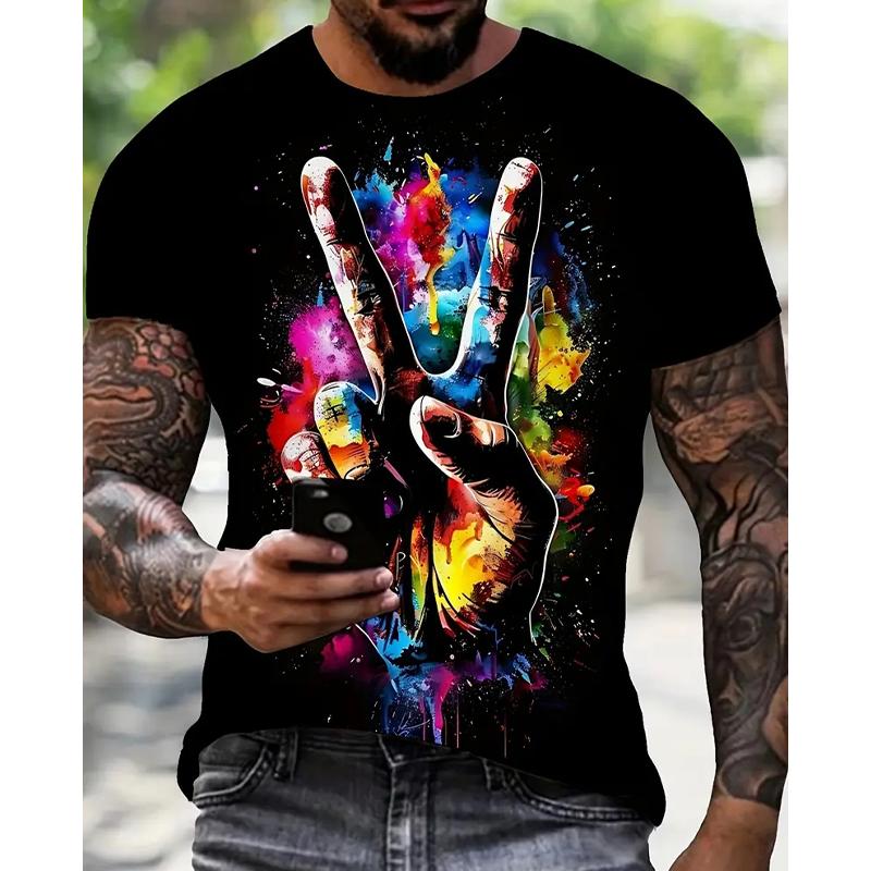 Neues Sommer Herrenmode T-Shirt Persönlichkeit Mehrfarbig bedrucktes Herren T-Shirt Top 3XL blau