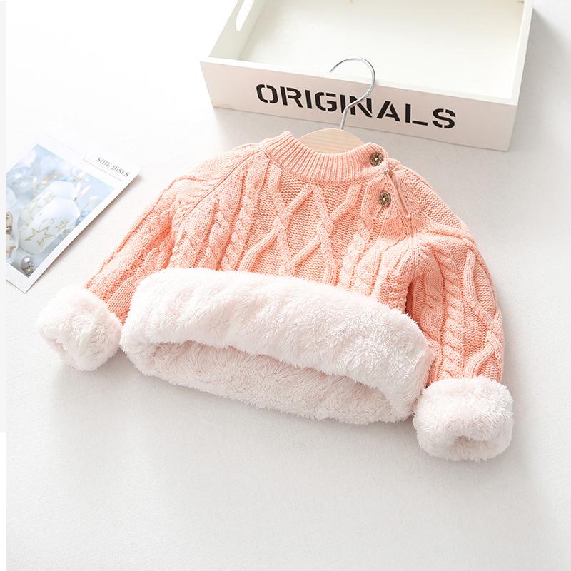 Herbst Winter Kinder Baby Jungen Mädchen Pullover Cartoon Wolle Pullover Kleinkind Kinder Warme Pullover Mantel Strickjacke Verdicken Oberbekleidung 90cm rosa