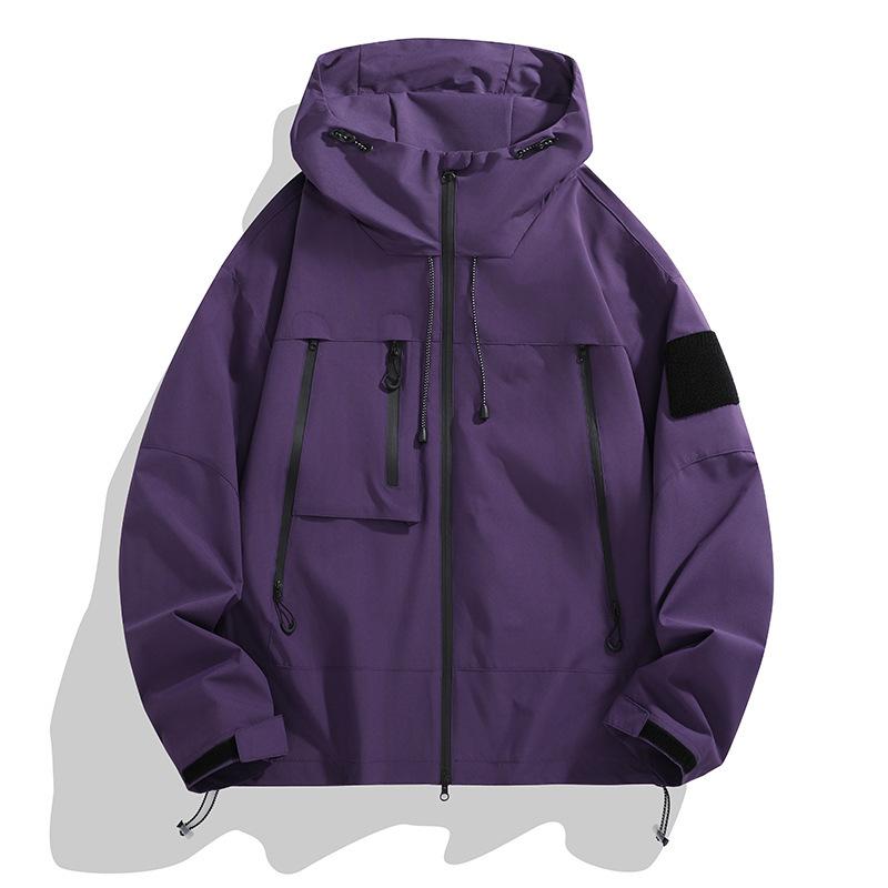 Outdoorjacke Herren Winddicht Wasserdicht Berg System Rushing Jacke Arbeitskleidung Kapuzenjacke Paar Angeln Bergsteigen Kleidung 3XL violett
