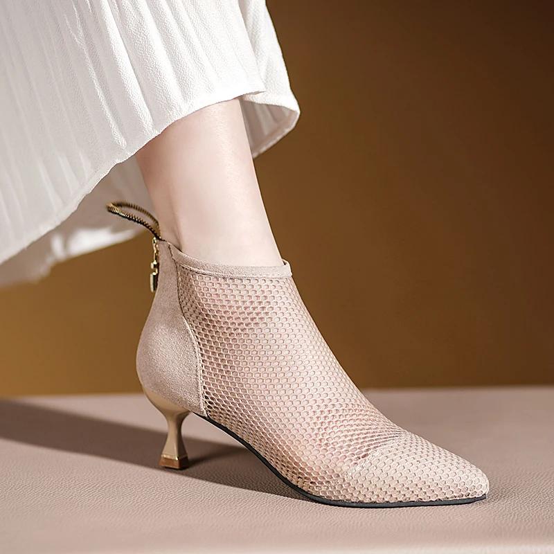 Damen Sommerstiefel Damen Luxus Knöchel Spitzzehen Keilabsatz Schuhe für Damen Trend 2024 Bequeme Outdoor Mode Sandalen 38
