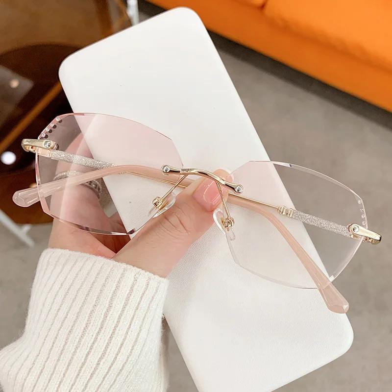 Dame Frauen Luxus Lesebrille Unisex Trendy Randlose Weitsichtbrille Weibliche Mode Retro Farbverlauf Presbyopie 2.0 gold