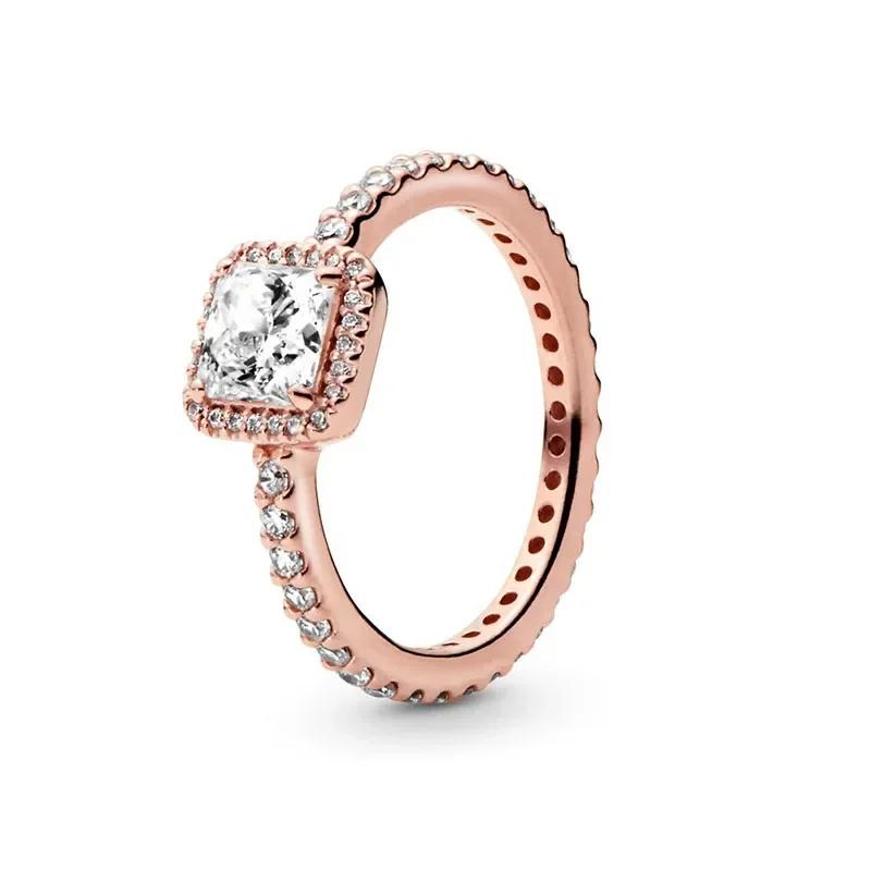 Modeschmuck 925 Sterling Silber Klassischer Ring aus Roségold Glänzender Kronen-Charm-Ring Exquisites Geburtstagsgeschenk für Damen 6