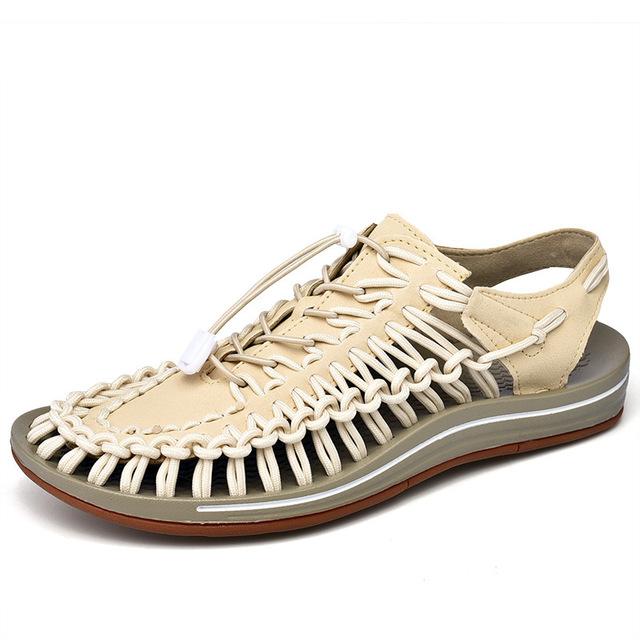 Sommer männer Casual Strand Schuhe Gestrickte Sandalen Paar Sandalen Römische Sandalen Outdoor Hohl-out Große Größe Wanderschuhe 43 beige