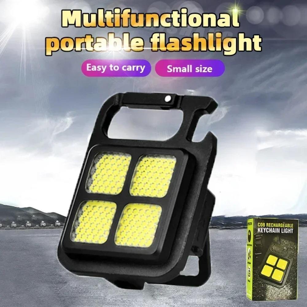 Kleine LED-Taschenlampe, Schlüsselanhänger-Licht, wiederaufladbare USB-Taschenlampe, Arbeitslicht, multifunktional, tragbar, COB, 90 ° drehbar, Camping-Laterne Four Palace Grid