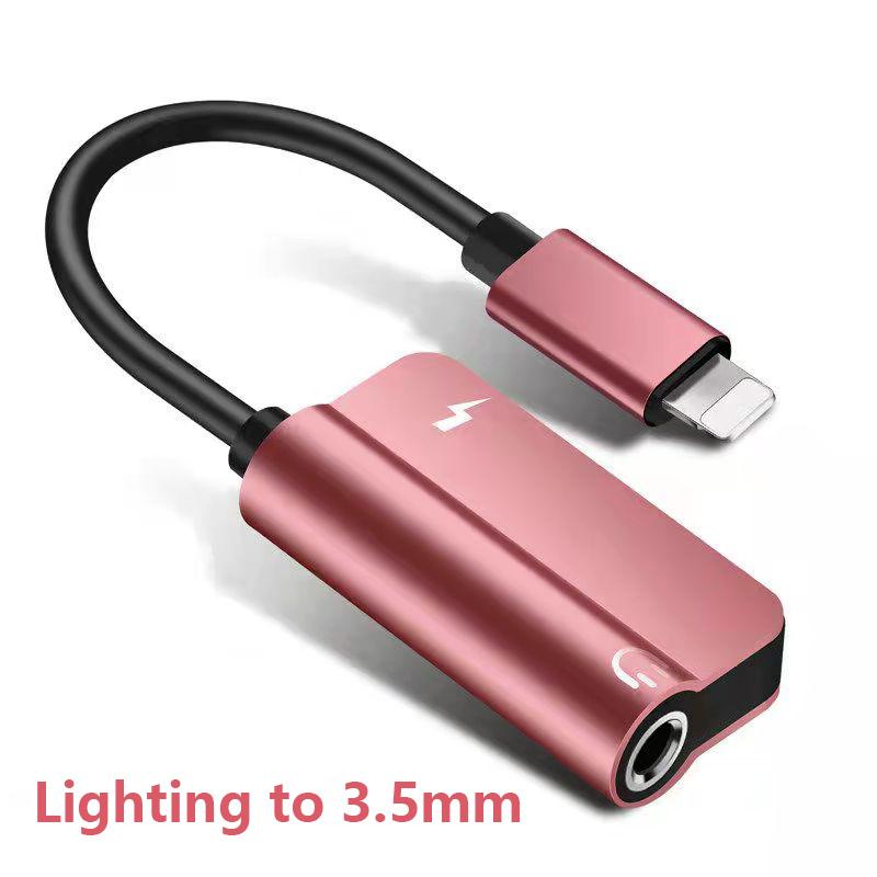 2-in-1-Audio-Adapter, Kopfhörer-Ladekabel für iPhone 11 x 7 8 Plus, Aux-Kabel für 3,5-mm-Beleuchtung zum Kopfhörer-Splitter lighting+3.5MM rose gold