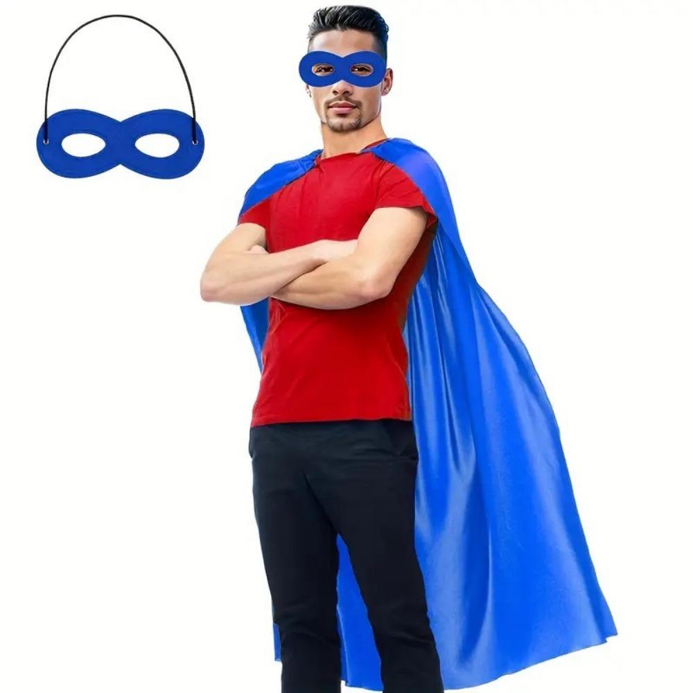 2 Stück/Set Langer Umhang Erwachsenen Superhelden-Umhang mit Augenmaske Halloween-Umhang Kostüm-Set Halloween-Kostüm blau