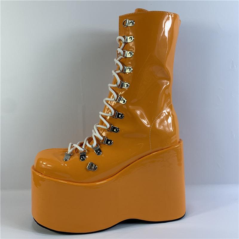 Rosa Lässige Flachboden Wasserdicht Tisch High-Top Spot Niedrigschaft Muffin Schuhe Einfarbig Runde Spitze Einzelne Schuhe Modische Super High Heels YKC 35 orange