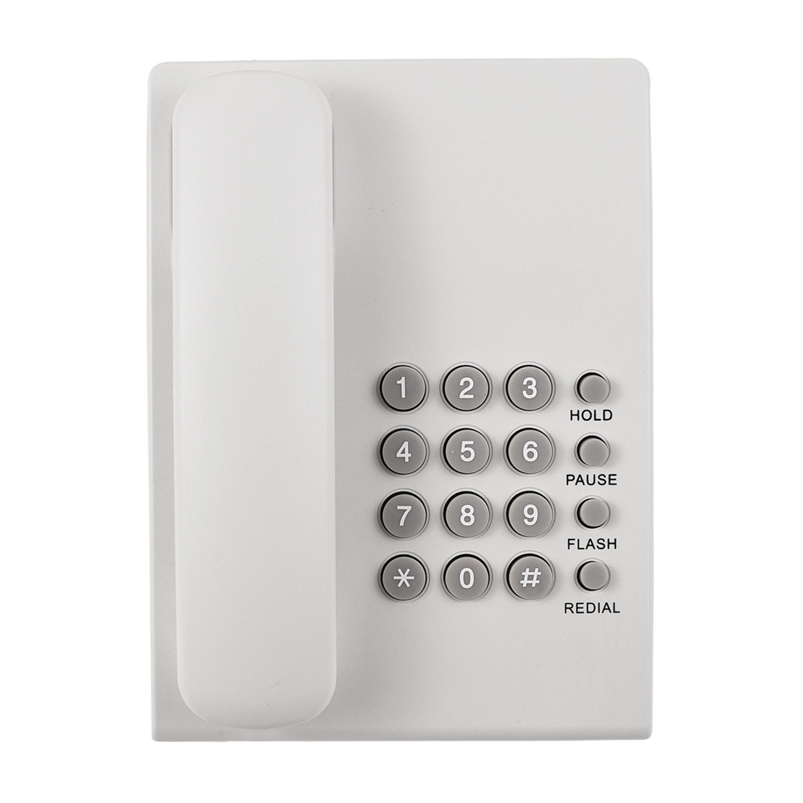 Schnurgebundenes Desktop-Festnetztelefon, wandmontierbares Festnetztelefon, unterstützt Wahlwiederholung/Pause/Blinken/Halten weiß