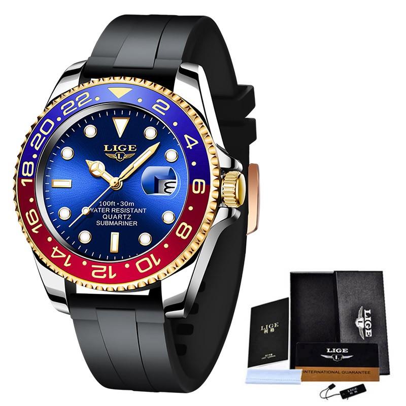 LIGE Fashion Business Herrenuhren Wasserdicht Auto Datum Uhr Militär Herrenuhr Edelstahl Sport Herren Armbanduhren blau/rot