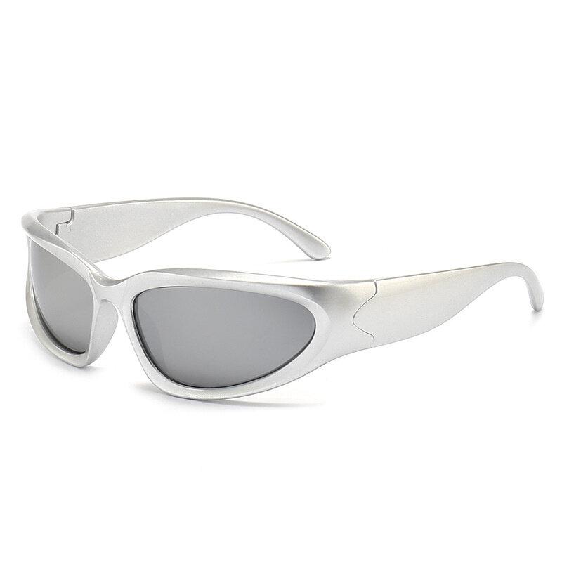 Punk Sonnenbrille Einzigartige Sport-Sonnenbrille Herren Damen nicht polarisiert Fahrbrille Shades Spiegel Bunte Brillen silber